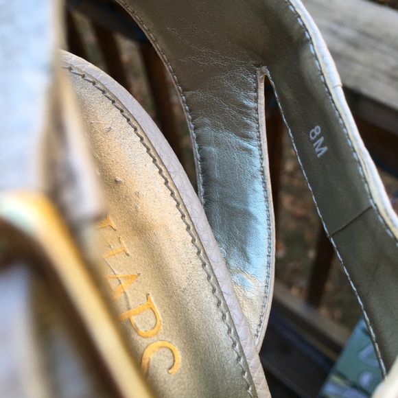 Chaps Winter White Strappy Embossed Leather Heels - Picture 8 of 8